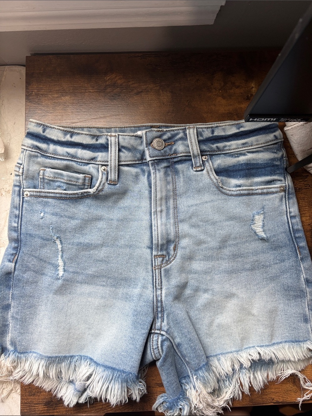 Light Wash Distressed Denim Shorts - Women